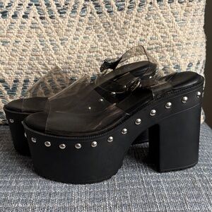 N.Y.L.A. Black Clear Platform Studded Women's Shoes Sandals size 8
